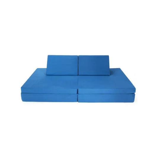 4-Piece Convertible Kids Couch Set With 2 Folding Mats-Blue