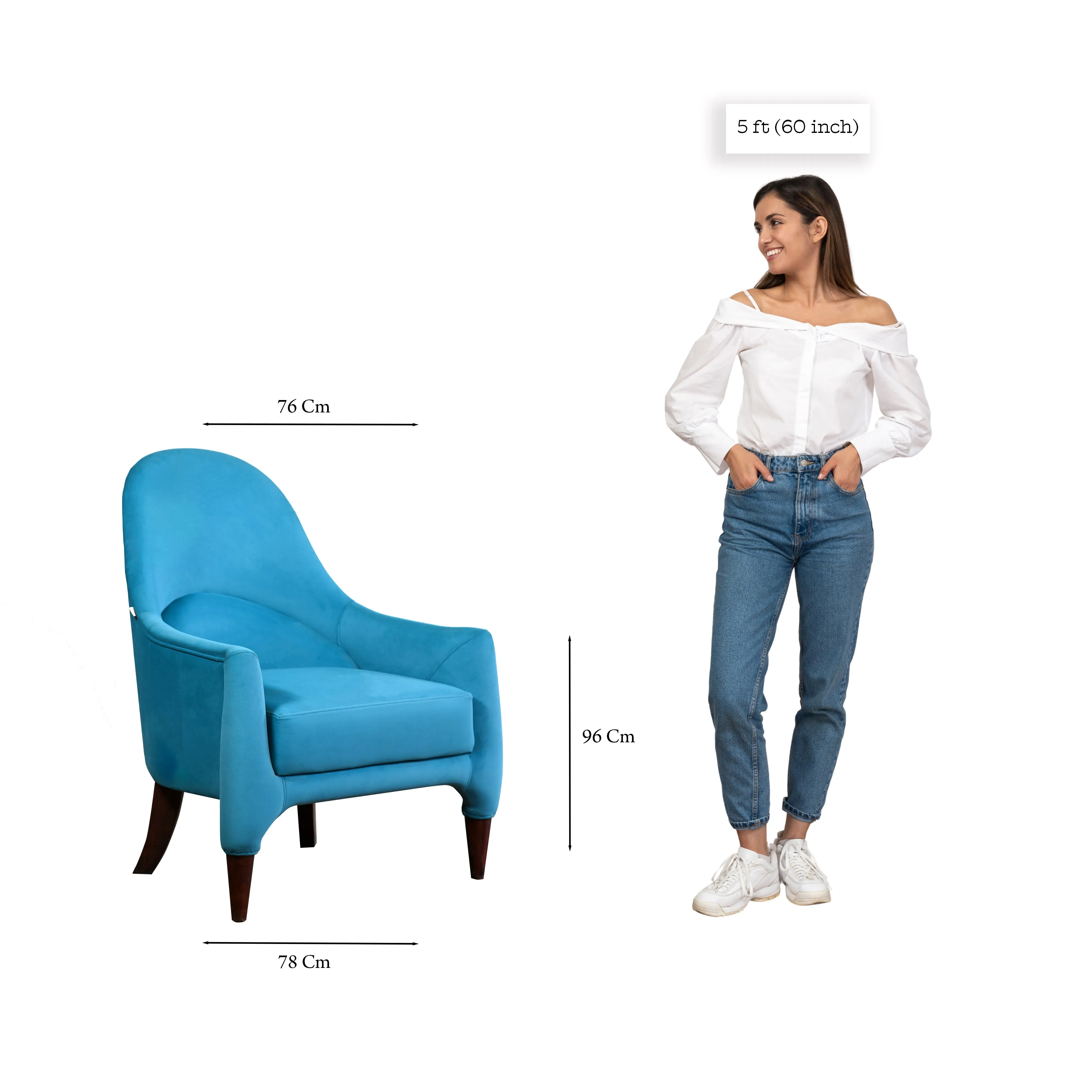 Aqua Blue Relaxing Chair With Classic Design & Polished Leg