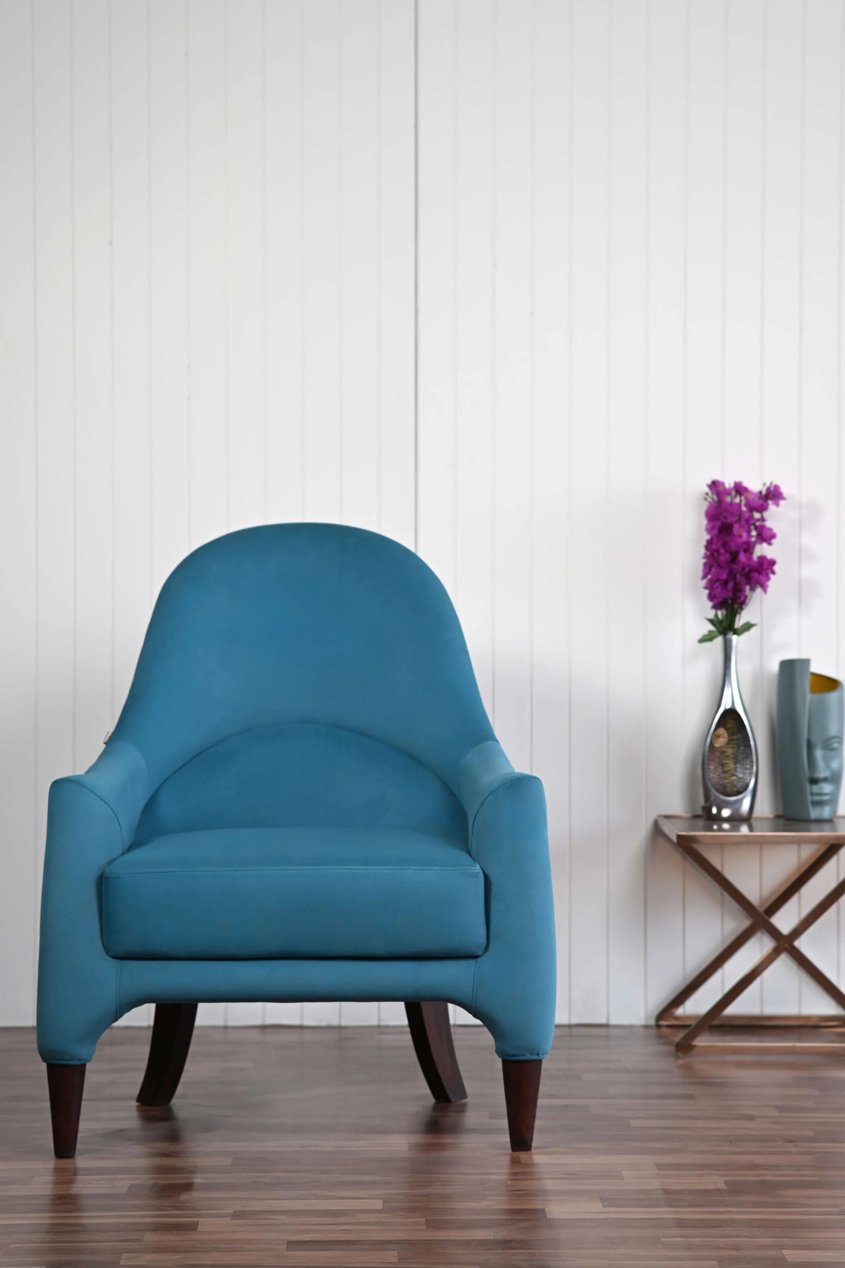 Aqua Blue Relaxing Chair With Classic Design & Polished Leg
