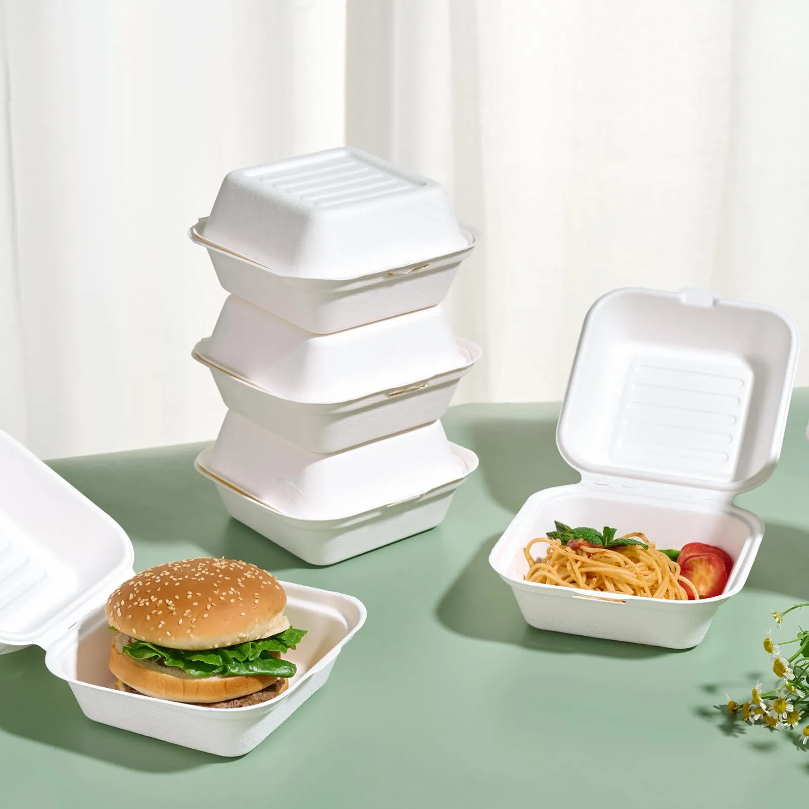 Compostable Clamshell Take Out Food Containers
