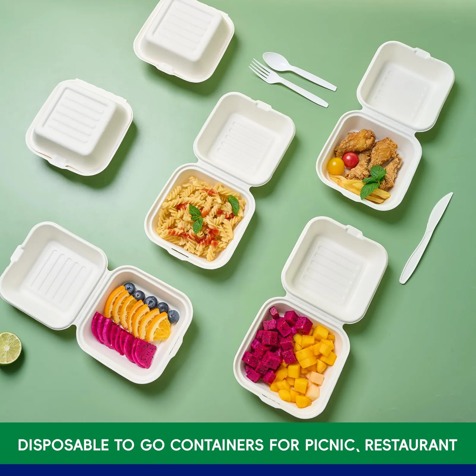 Compostable Clamshell Take Out Food Containers