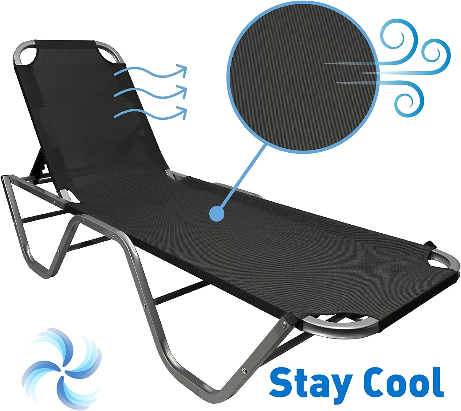 EasyGo Product Chaise Lounger – Aluminum Sun Lounge Chair – Adjustable Outdoor Patio Beach Porch Swing Pool-Five-Position Recliner-Lightweight All Weather, 2 Pack Black