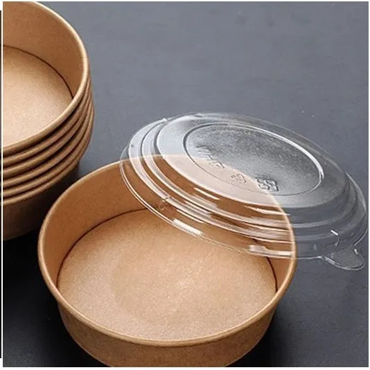 Kraft Paper Food Lunch Bowl Container Round with Clear Lid 16cm