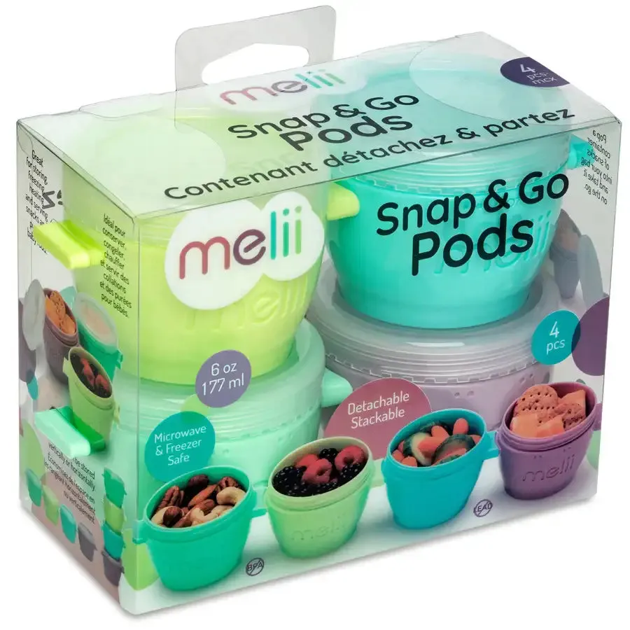 Melii Snap & Go Pods Baby Food Storage Container 6oz, 4 pcs