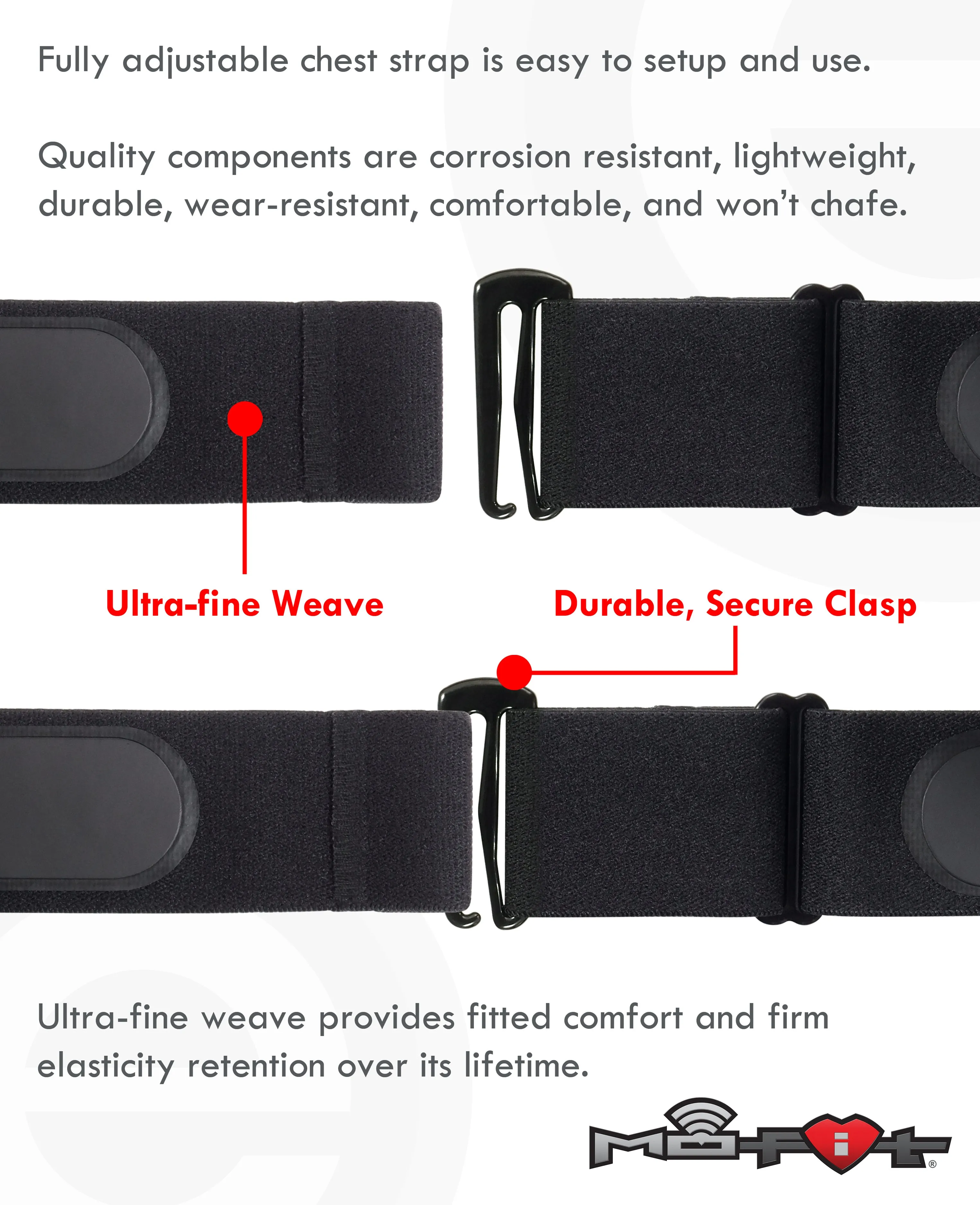 Mo-Fit Trio Heart Rate Monitor Chest Strap / HRM for Apple, Android, Peloton, Garmin, Strava, Zwift, ANT , 5.3 kHz Gym Equipment, and Bluetooth 4.0