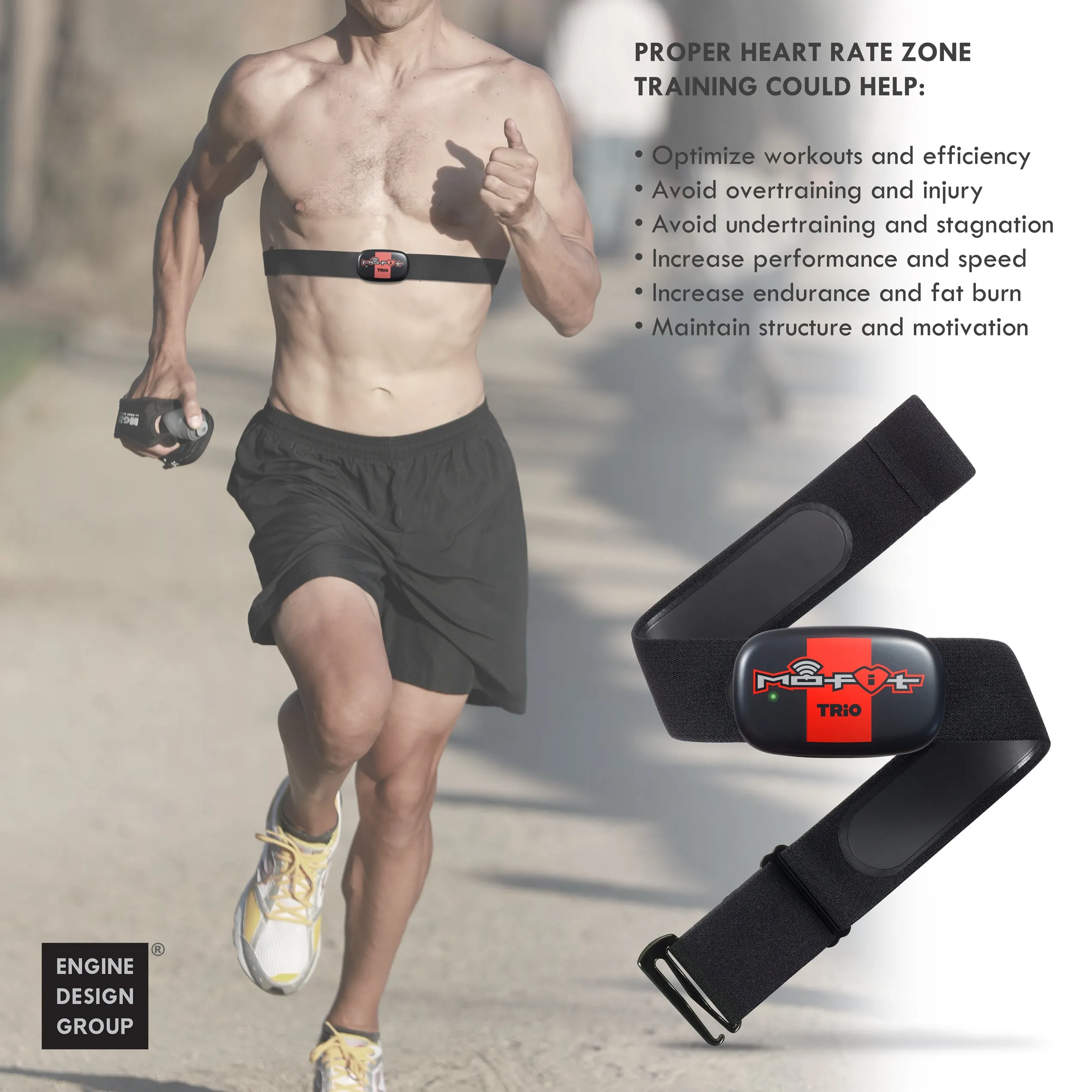 Mo-Fit Trio Heart Rate Monitor Chest Strap / HRM for Apple, Android, Peloton, Garmin, Strava, Zwift, ANT , 5.3 kHz Gym Equipment, and Bluetooth 4.0
