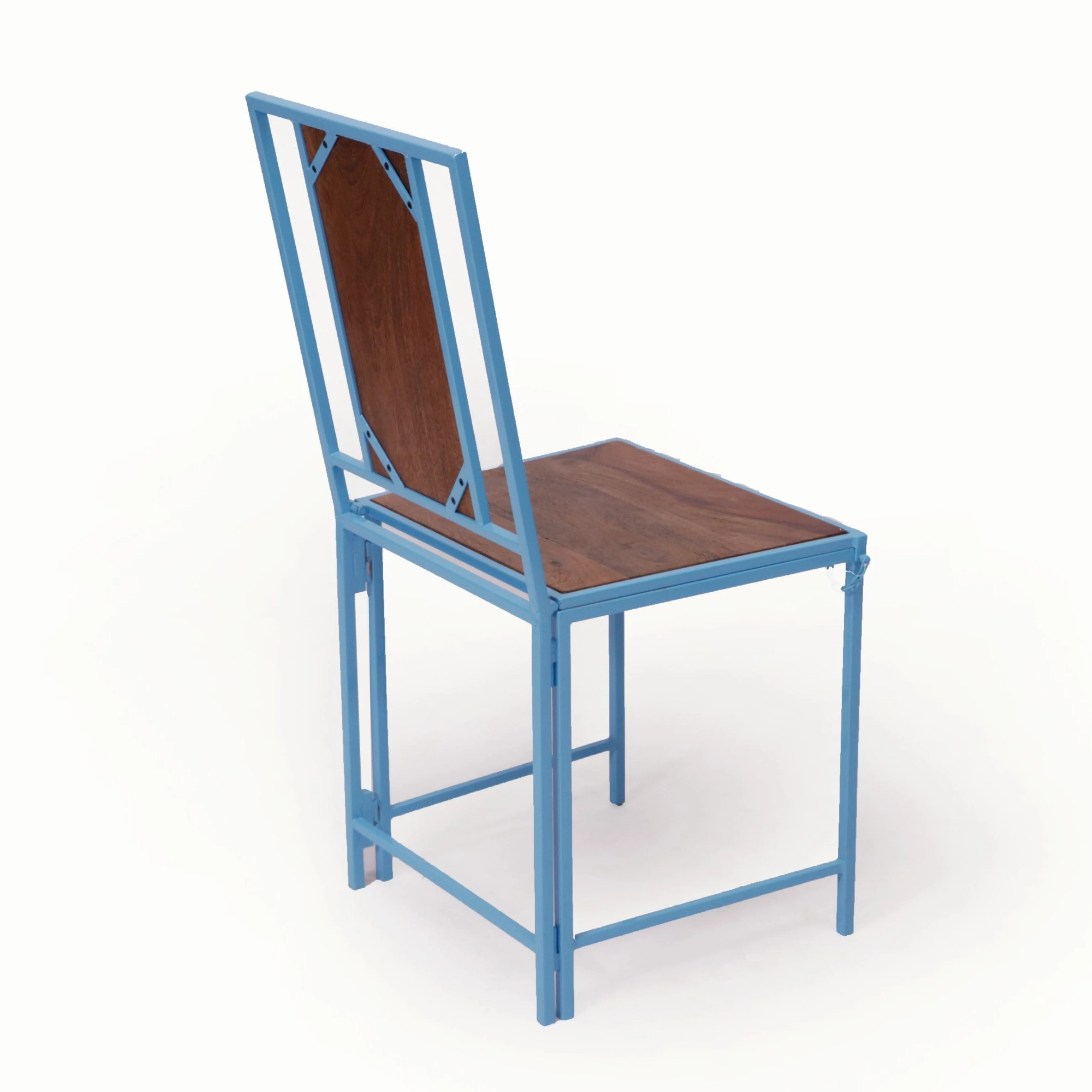 (Set of 2) Blue Wooden Metallic Dinning Folding Chair