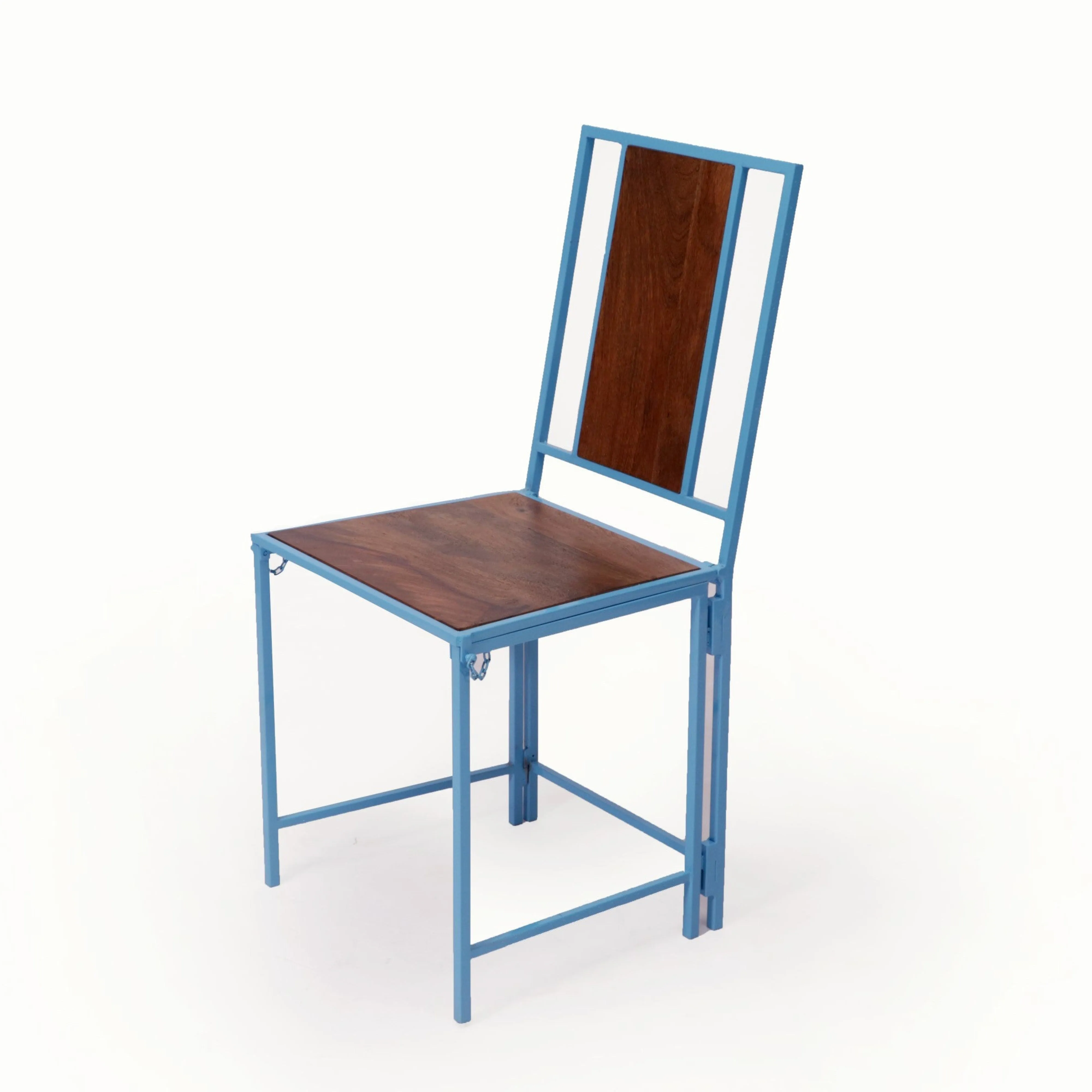(Set of 2) Blue Wooden Metallic Dinning Folding Chair